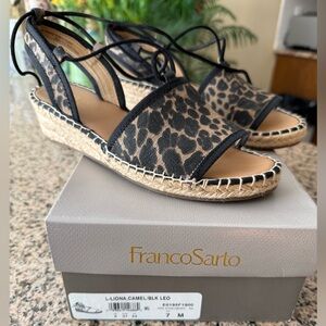 Franco Sarto Leopard Espadrille Wedges - Black/Camel size 7